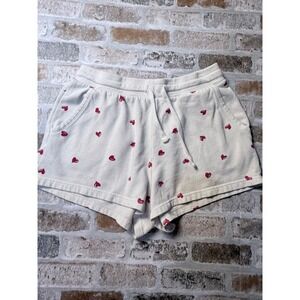 Colsie Womens Heart Print Fleece Lounge Shorts Cream Red Size Medium